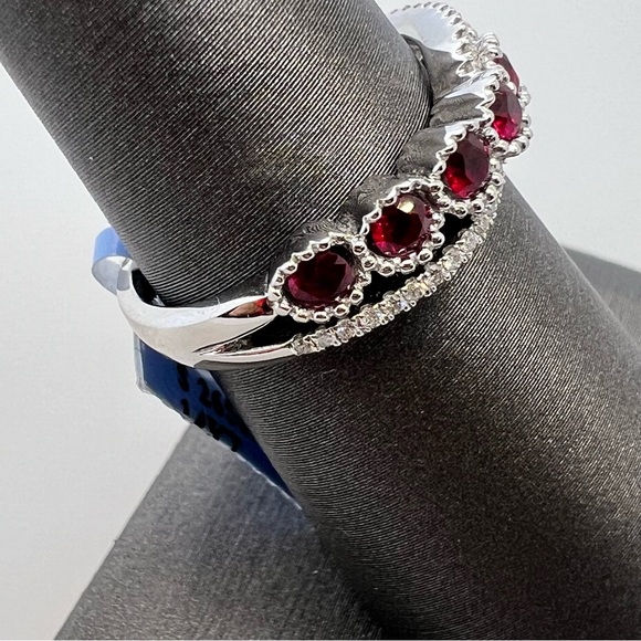 14k White Gold Diamond & Ruby Band Ring - Picture 3 of 8